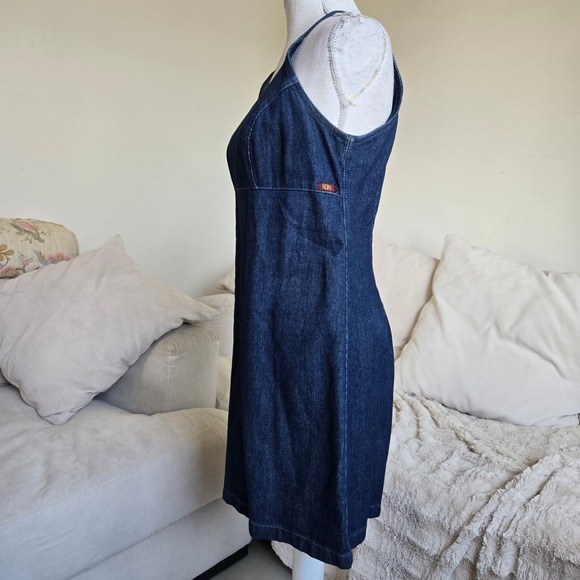 Vtg y2k Roxy Denim Mini Dress Spaghetti Strap Sleeveless Casual Sundress Summer - Picture 2 of 11
